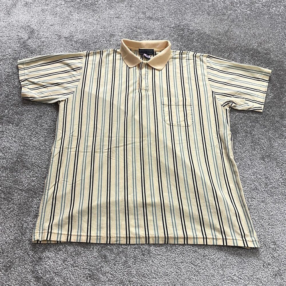 Saville Row Polo Shirt Mens Large XL Striped Collared Preppy Rugby Golf Pocket